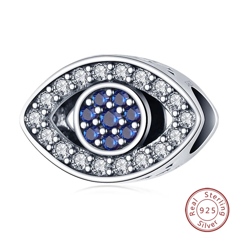 925 Sterling Silver Evil Eye & Hamsa Charms – Blue CZ Protection Beads for Bracelet or Necklace