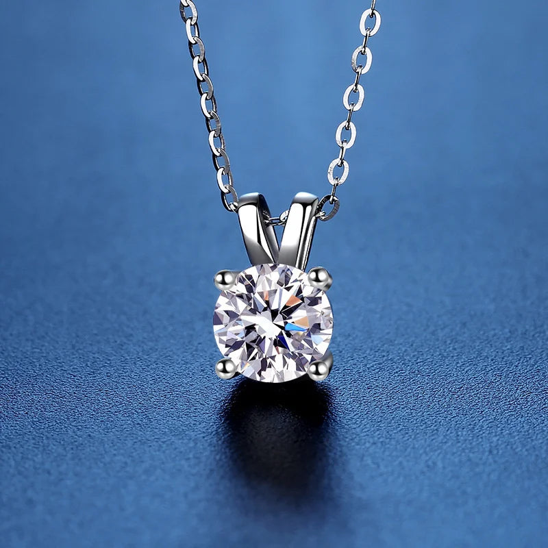 1 Carat Moissanite Solitaire Pendant Necklace – 925 Sterling Silver Bridal Wedding Jewelry Gift