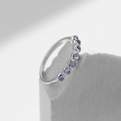 Round Moonstone Half-Eternity Band in 925 Sterling Silver – Stackable Bezel Ring