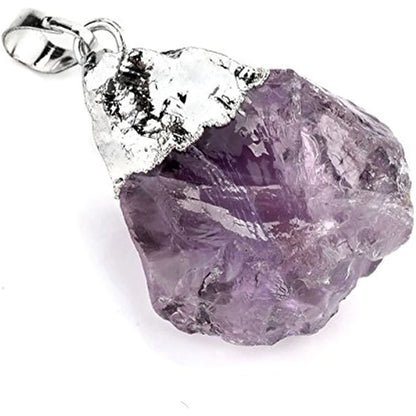 Natural Amethyst & Rose Quartz Raw Stone Pendant Necklace