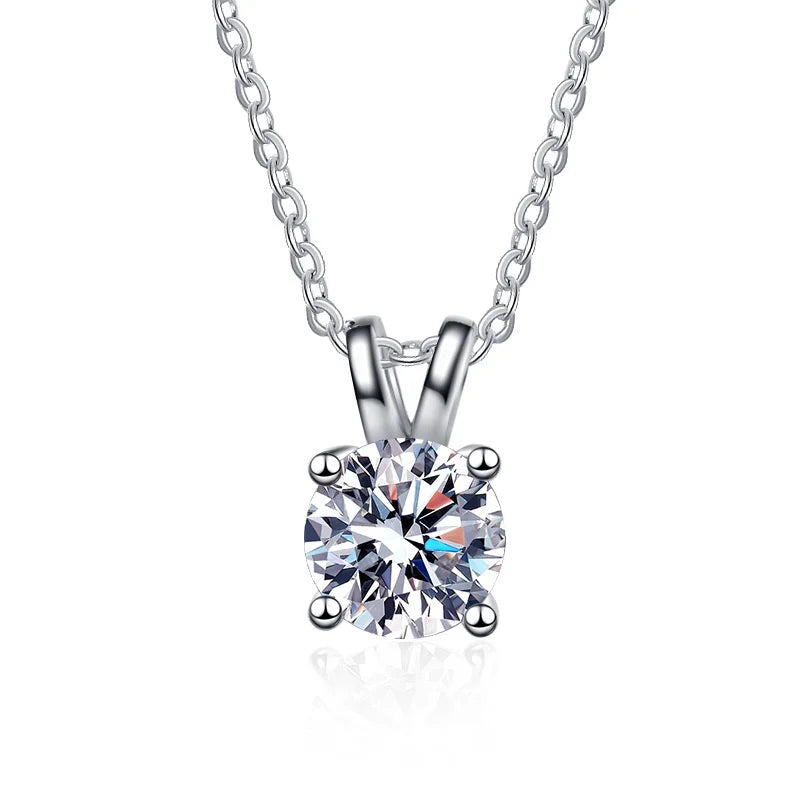 1 Carat Moissanite Solitaire Pendant Necklace – 925 Sterling Silver Bridal Wedding Jewelry Gift