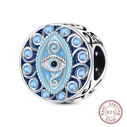 925 Sterling Silver Evil Eye & Hamsa Charms – Blue CZ Protection Beads for Bracelet or Necklace