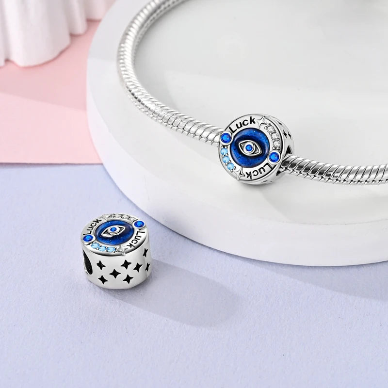 925 Sterling Silver Evil Eye & Hamsa Charms – Blue CZ Protection Beads for Bracelet or Necklace