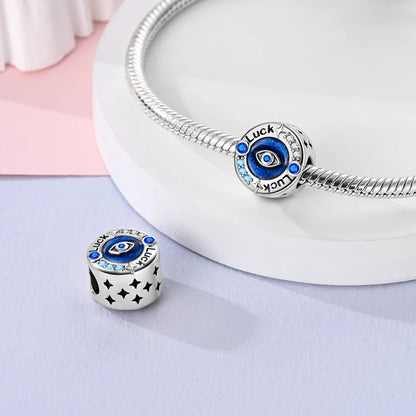 925 Sterling Silver Evil Eye & Hamsa Charms – Blue CZ Protection Beads for Bracelet or Necklace