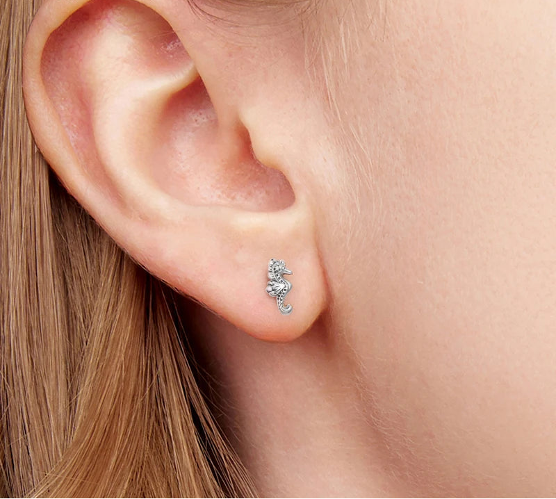 925 Sterling Silver Sea Turtle, Starfish, Seahorse Stud Earrings | Cute Beach Jewelry for Girls