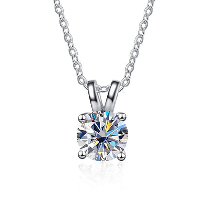1 Carat Moissanite Solitaire Pendant Necklace – 925 Sterling Silver Bridal Wedding Jewelry Gift