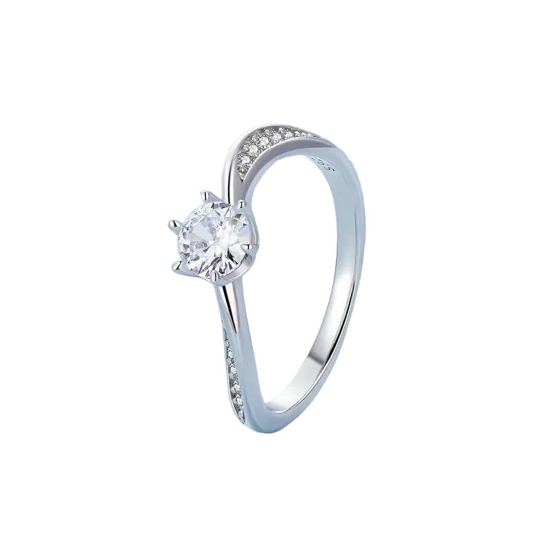 925 Sterling Silver Twisted Geometric Ring with Sparkling CZ