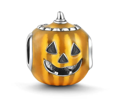 925 Sterling Silver Halloween Charm – Pumpkin Wagon & Magic Hat Bead for Bracelet or Pendant