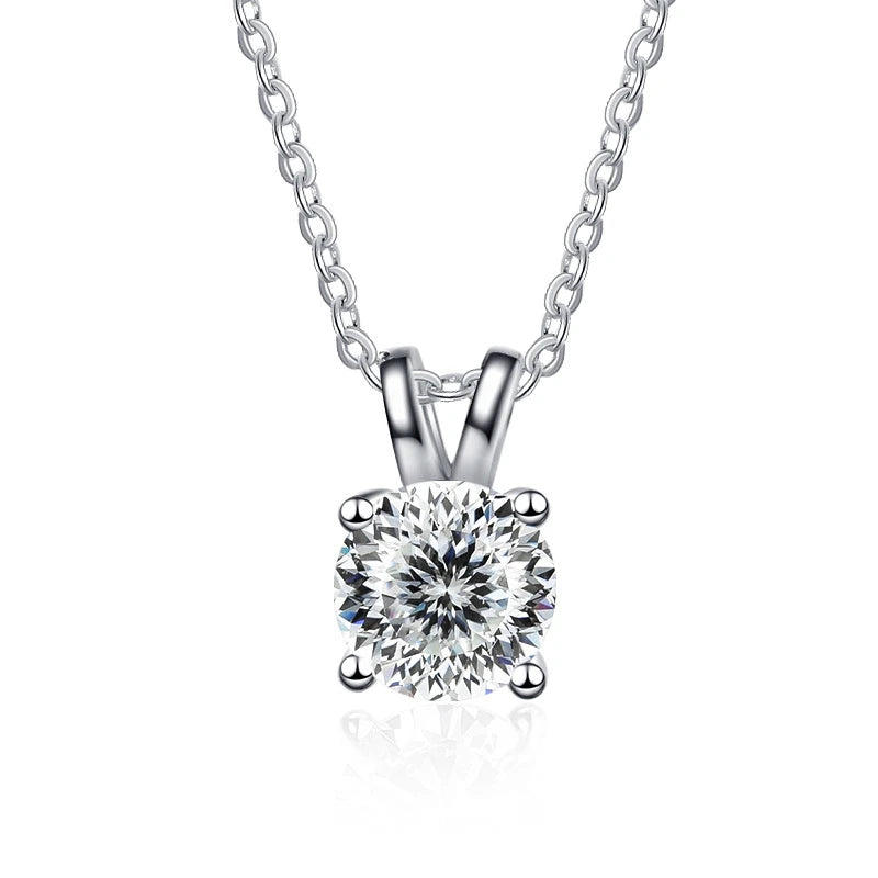 1 Carat Moissanite Solitaire Pendant Necklace – 925 Sterling Silver Bridal Wedding Jewelry Gift