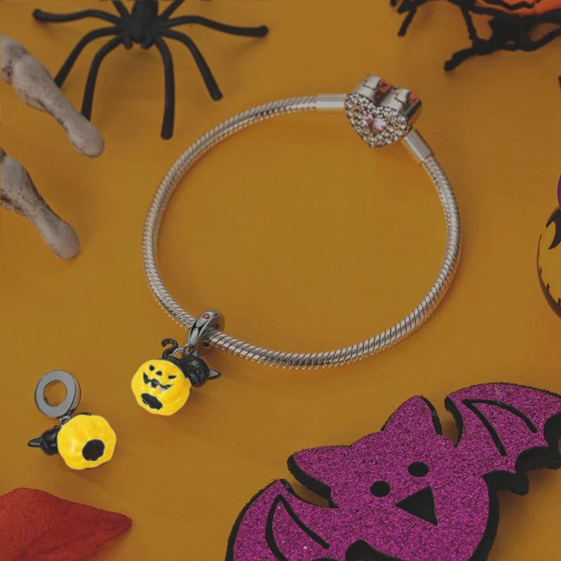 Luminous Pumpkin Charm Collection in 925 Sterling Silver – Glow-in-the-Dark Bracelet Charms