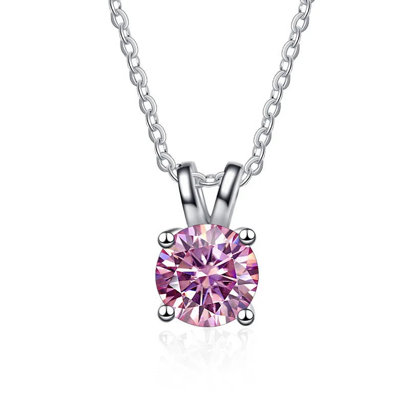 1 Carat Moissanite Solitaire Pendant Necklace – 925 Sterling Silver Bridal Wedding Jewelry Gift