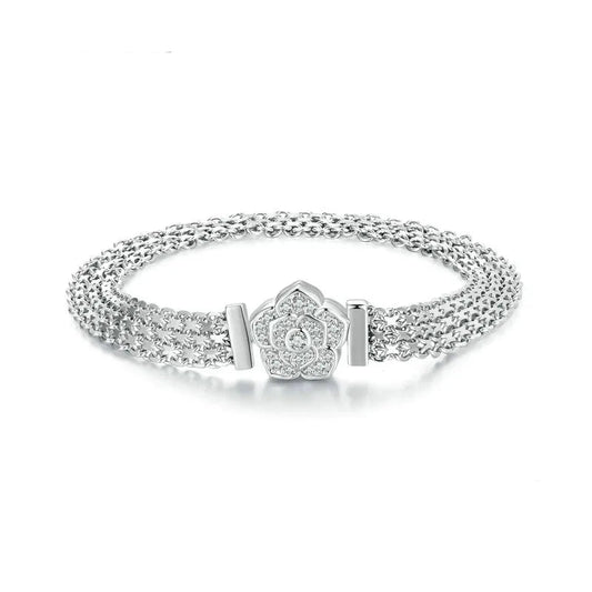 Silver bracelet with a floral clasp
