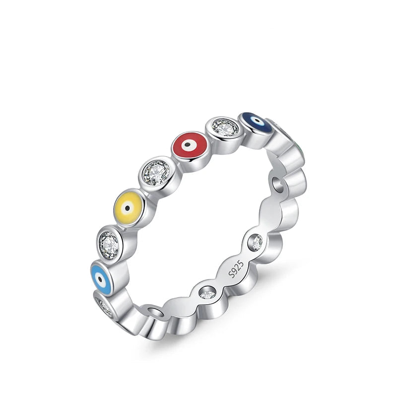 Silver ring with colorful evil eye Ring