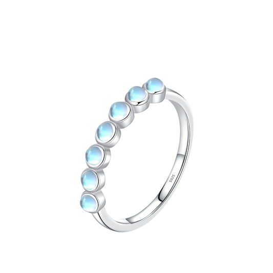 Round Moonstone Half-Eternity Band in 925 Sterling Silver – Stackable Bezel Ring