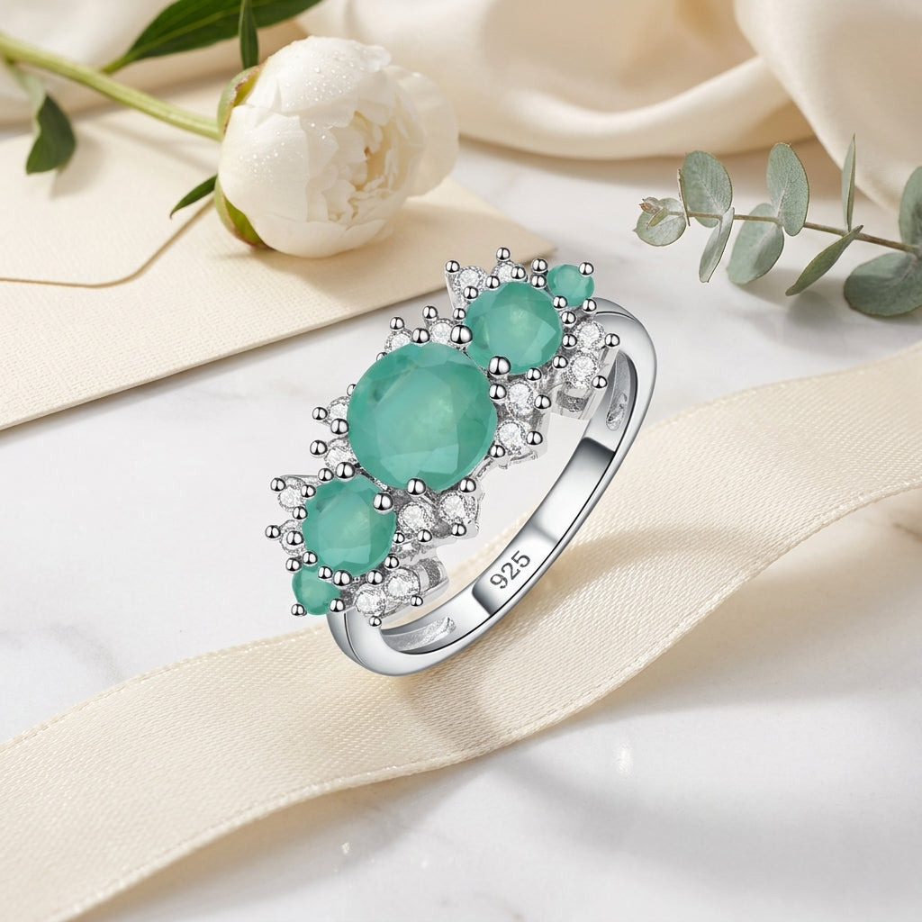 Emerald May Birthstone Ring in 925 Sterling Silver