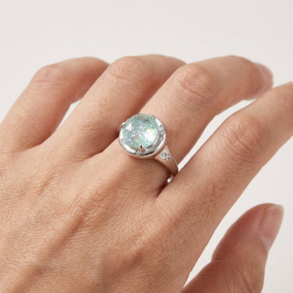 Opal Ring Vintage Oval Opal Statement Ring in 925 Sterling Silver