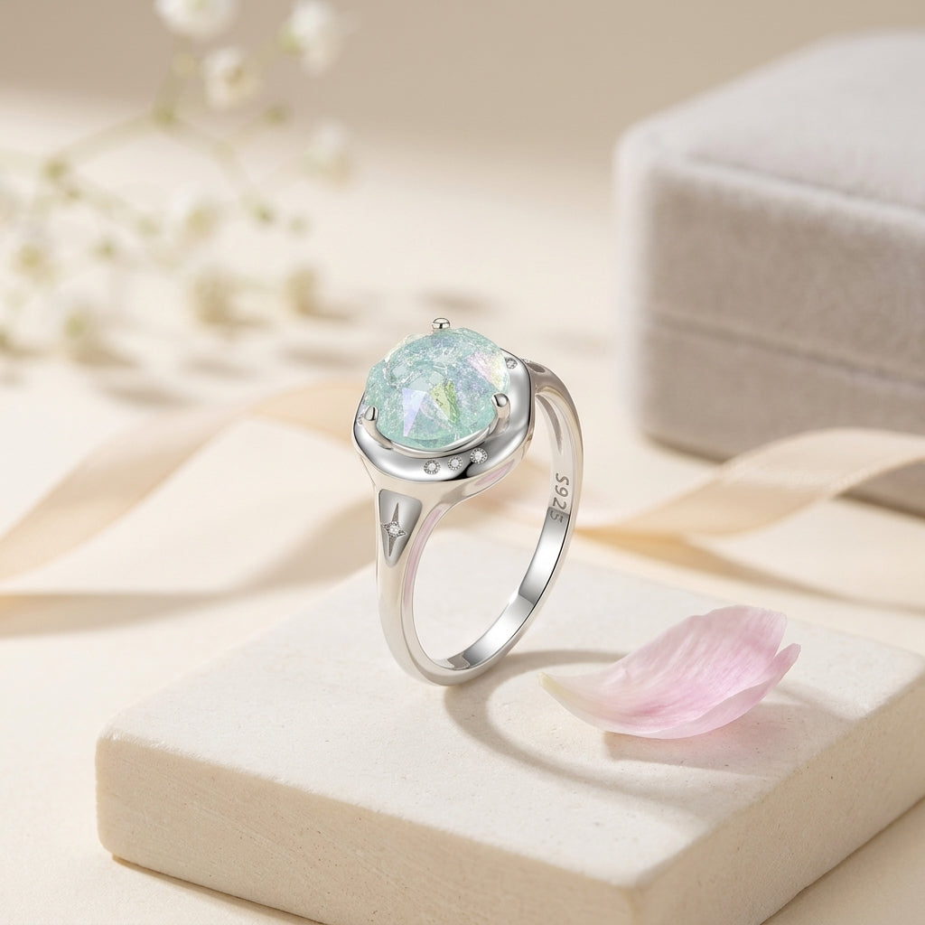 Opal Ring Vintage Oval Opal Statement Ring in 925 Sterling Silver