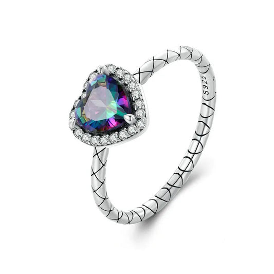 Heart Mystic Topaz Vintage Snake 925 Sterling Silver Retro Ring