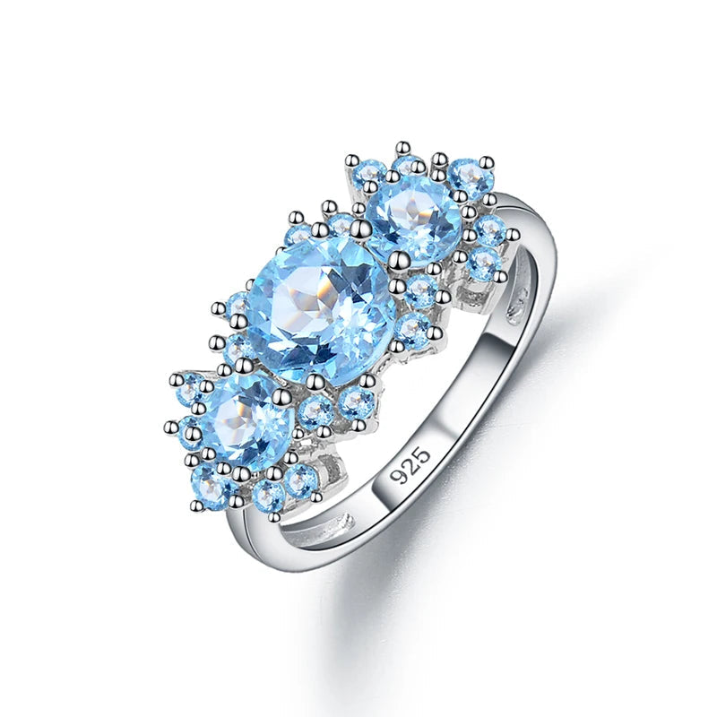 Three Stone Blue Sapphire Engagement Ring