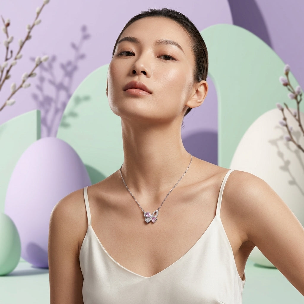 Lab Grown Pink Diamond Butterfly Necklace