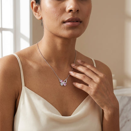 Lab Grown Pink Diamond Butterfly Necklace