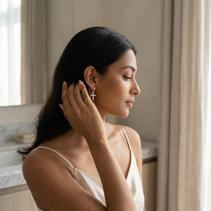 Cross Hoop Earrings with Lab-Grown Diamonds in 925 Sterling Silver