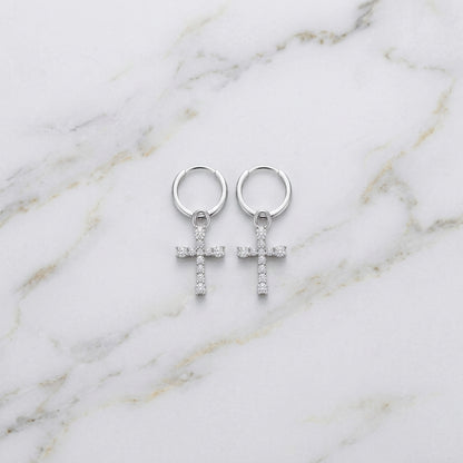 Cross Hoop Earrings with Lab-Grown Diamonds in 925 Sterling Silver