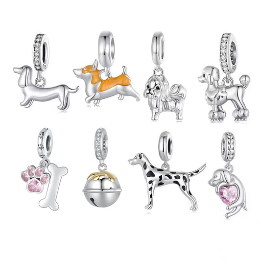 925 Sterling Silver Dog Charms – Colorful Puppy Beads for DIY Bracelets