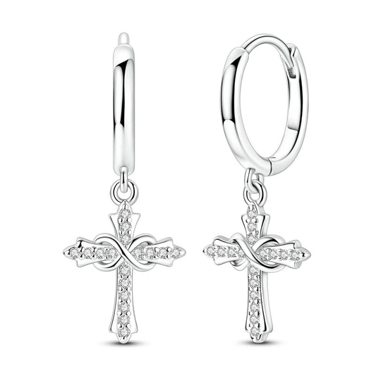 Lab-Grown Diamond Infinity Cross Hoop Earrings in 925 Sterling Silver