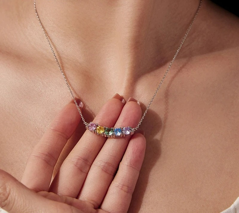 Personalized Birthstone Rainbow Smile Necklace