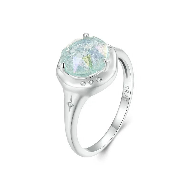 Opal Ring Vintage Oval Opal Statement Ring in 925 Sterling Silver