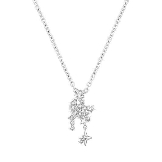 Celestial Moon & Star Necklace in 925 Sterling Silver