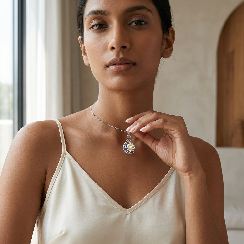 Celestial Sun & Moon Drop Pendant Necklace