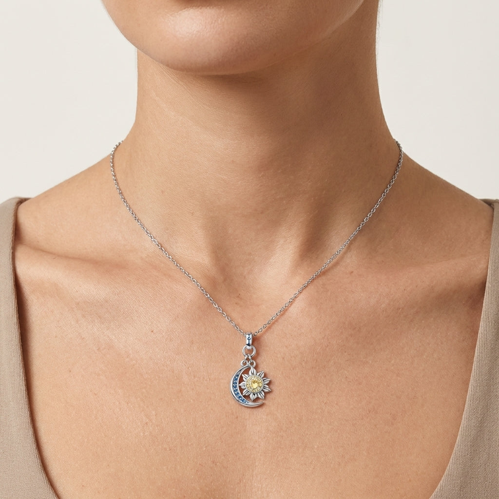 Celestial Sun & Moon Drop Pendant Necklace
