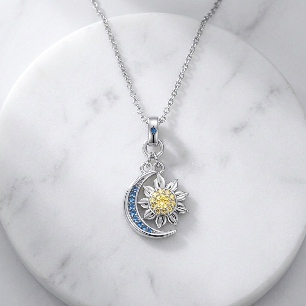 Celestial Sun & Moon Drop Pendant Necklace