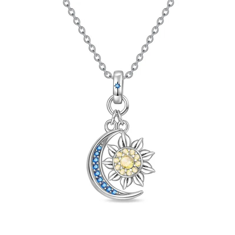 Celestial Sun & Moon Drop Pendant Necklace