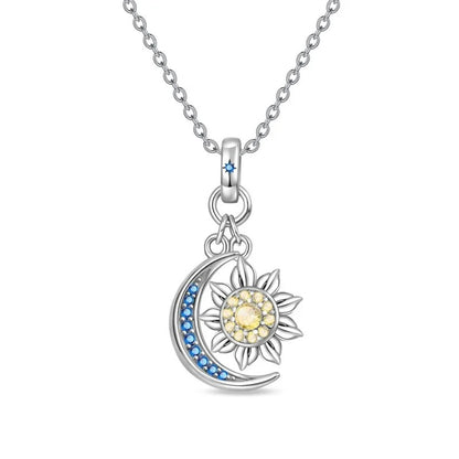 Celestial Sun & Moon Drop Pendant Necklace