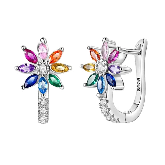 Multi Gemstone Hoop Earrings in 925 Sterling Silver – Colorful Huggie Earrings
