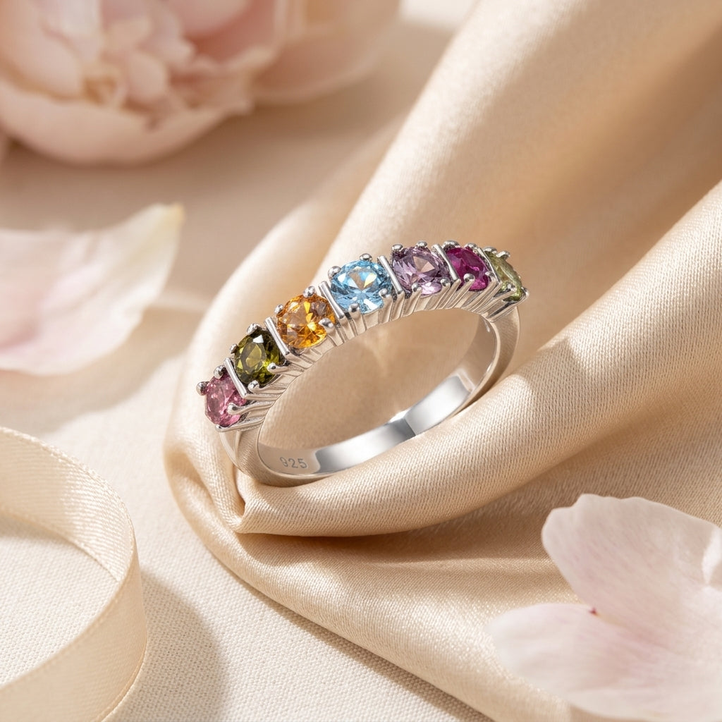 Multi Tourmaline Engagement Ring in 925 Sterling Silver