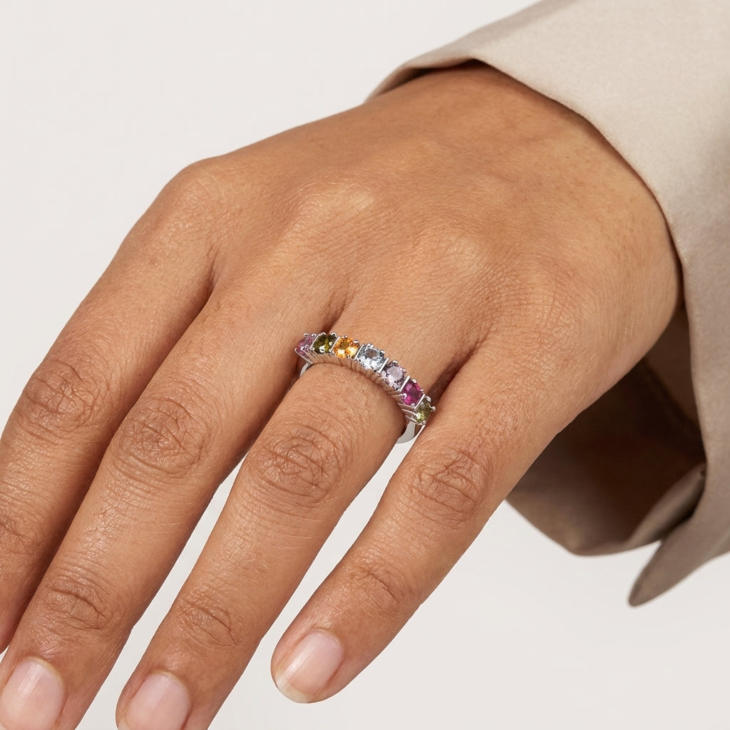 Multi Tourmaline Engagement Ring in 925 Sterling Silver
