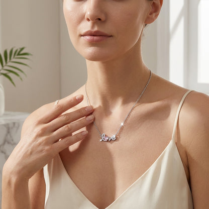 Love Pink Heart Necklace in 925 Sterling Silver