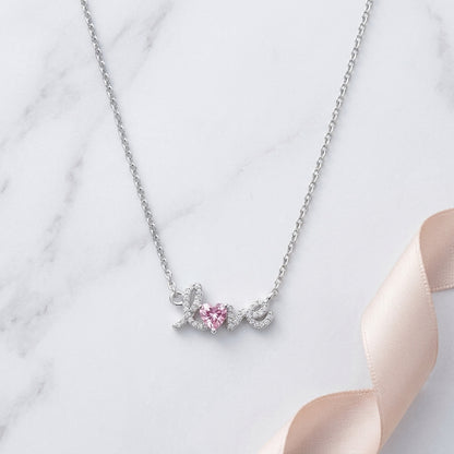 Love Pink Heart Necklace in 925 Sterling Silver