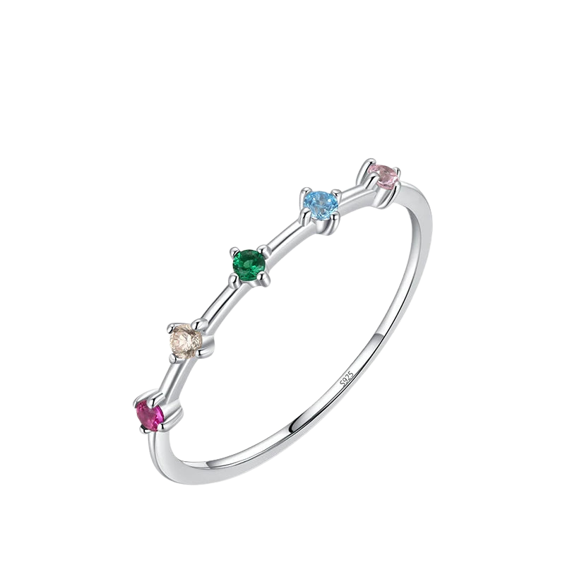 Multi Birthstone Station Ring in 925 Sterling Silver – Minimalist Bar Style Ring