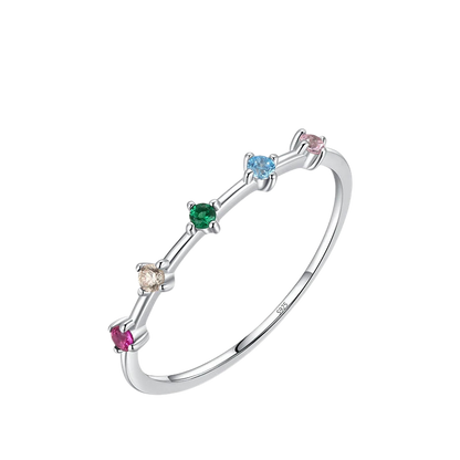 Multi Birthstone Station Ring in 925 Sterling Silver – Minimalist Bar Style Ring