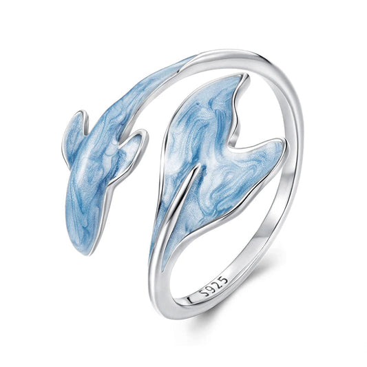 Silver ring with blue marbled design on a white background, featuring the PALASH brand.


