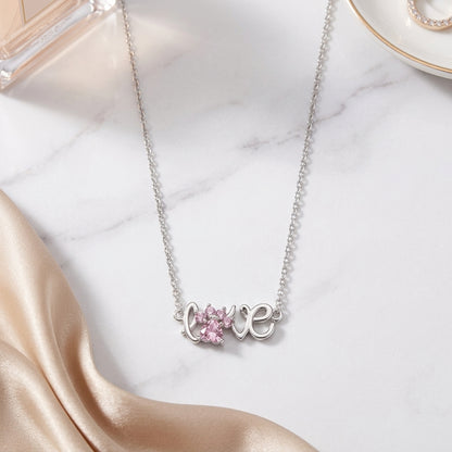 Pink Lab-Grown Diamond Love Paw Necklace in 925 Sterling Silver