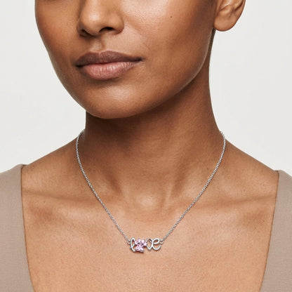Pink Lab-Grown Diamond Love Paw Necklace in 925 Sterling Silver