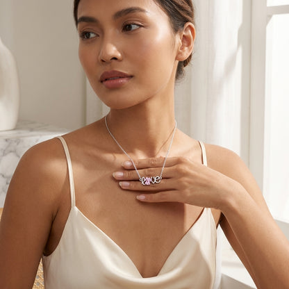 Pink Lab-Grown Diamond Love Paw Necklace in 925 Sterling Silver