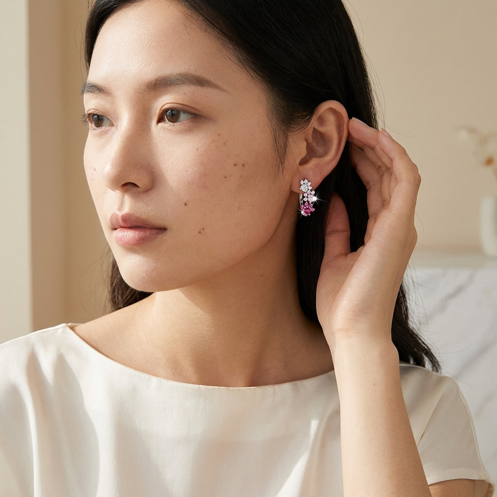 Pink Lab-Grown Diamond Dog Paw Hoop Earrings in 925 Sterling Silver – Cute Paw Print Huggies