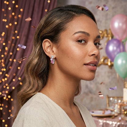 Pink Lab-Grown Diamond Dog Paw Hoop Earrings in 925 Sterling Silver – Cute Paw Print Huggies